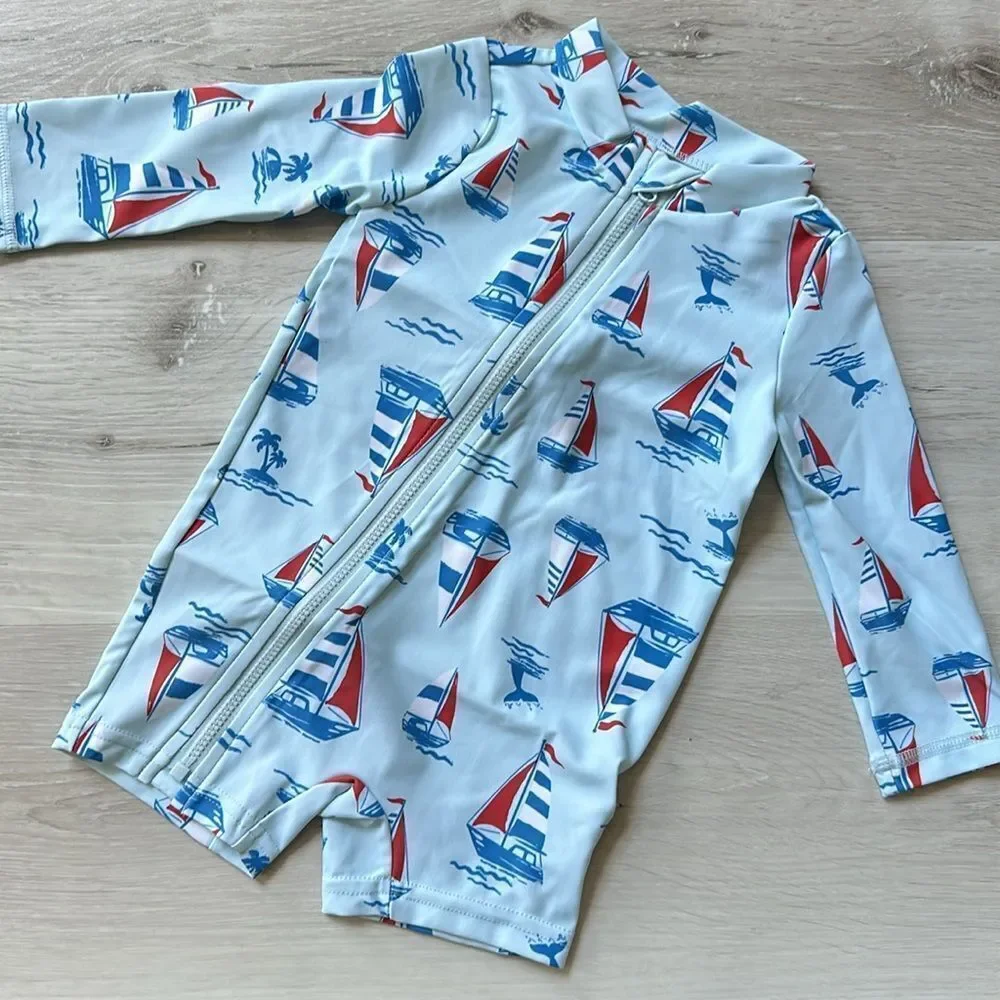 Carter's Boys' 2-Pack 1-Piece Zip Rashguards Blue/Red NWT in‎ packaging